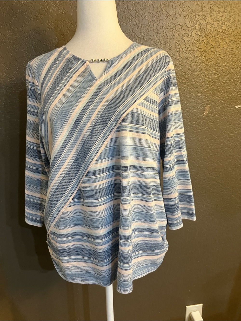 Alfred Dunner Blue and White Striped Pullover Tunic